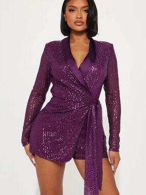 Fashion Nova Live For The Weekend Sequin Romper Plum Size 1X